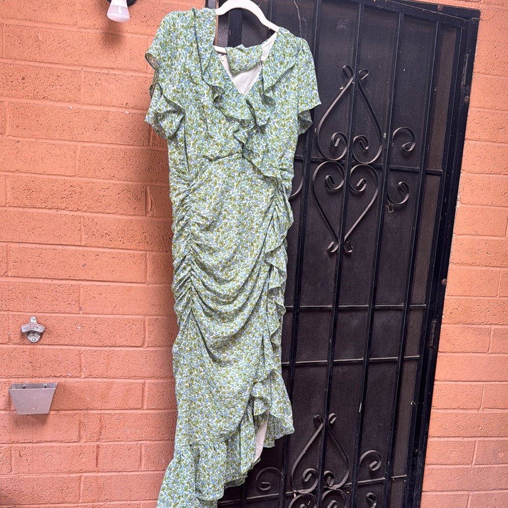 ASTR the label Vilma Dress Floral Green Ruffle Dress